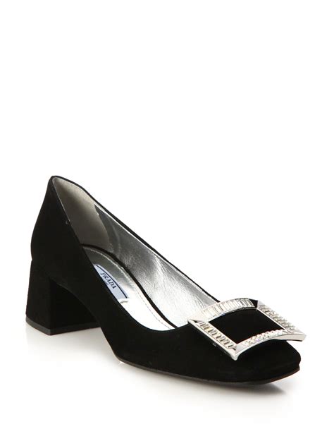 suede crystal appliqué pumps prada|prada women's pumps.